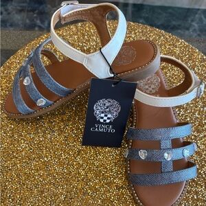 Vince Camuto NWT Kids Color Blue and Cream Sandals embellished with jewels heart
